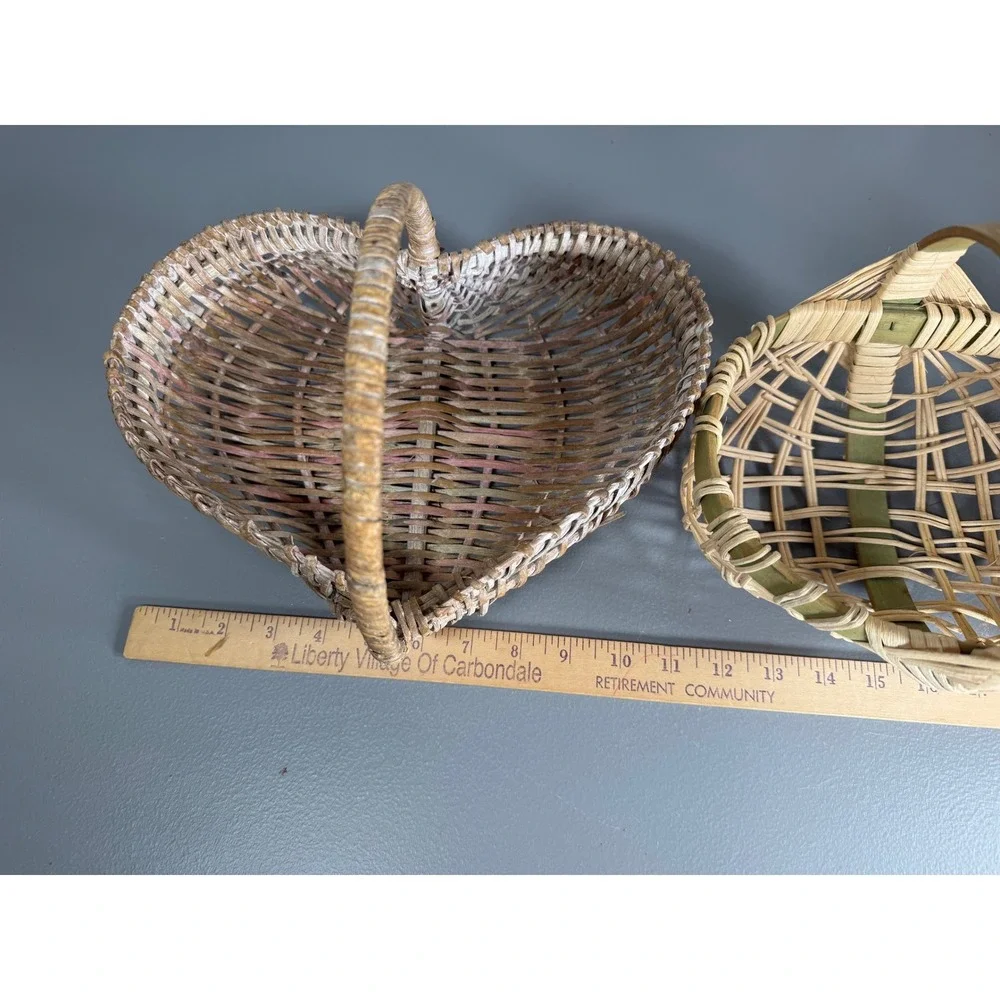 Wicker Basket Set Heart Shaped Round Rectangular Farmhouse Decor Lot 3
